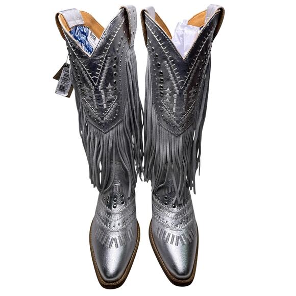 Dingo Western Cowboy Boots 1969 Gypsy Women's 9.5 Snip Toe Silver Leather Fringe - Picture 6 of 10